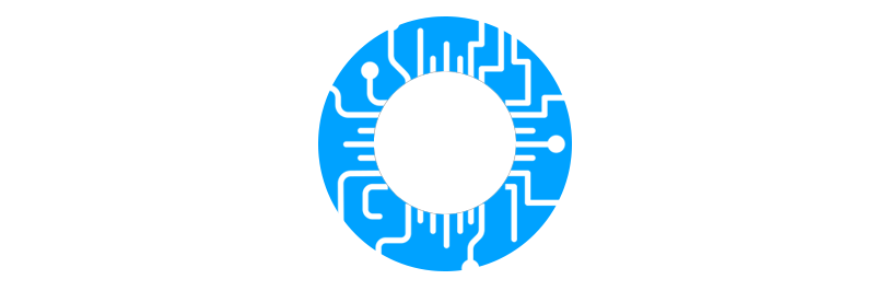 Logo AIoAI - białe AI niebieskie "o" białe AI, "o" z elementami cyfrowymi - ścieżki elektroniczne