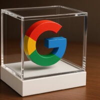 Logo Google w przezroczystym pudełku